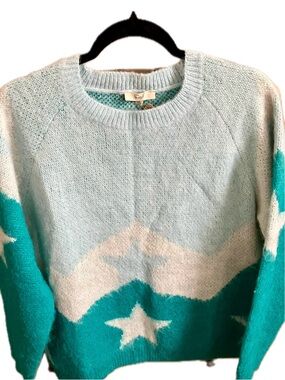 Easel Turquoise, Light Blue and White Star Sweater